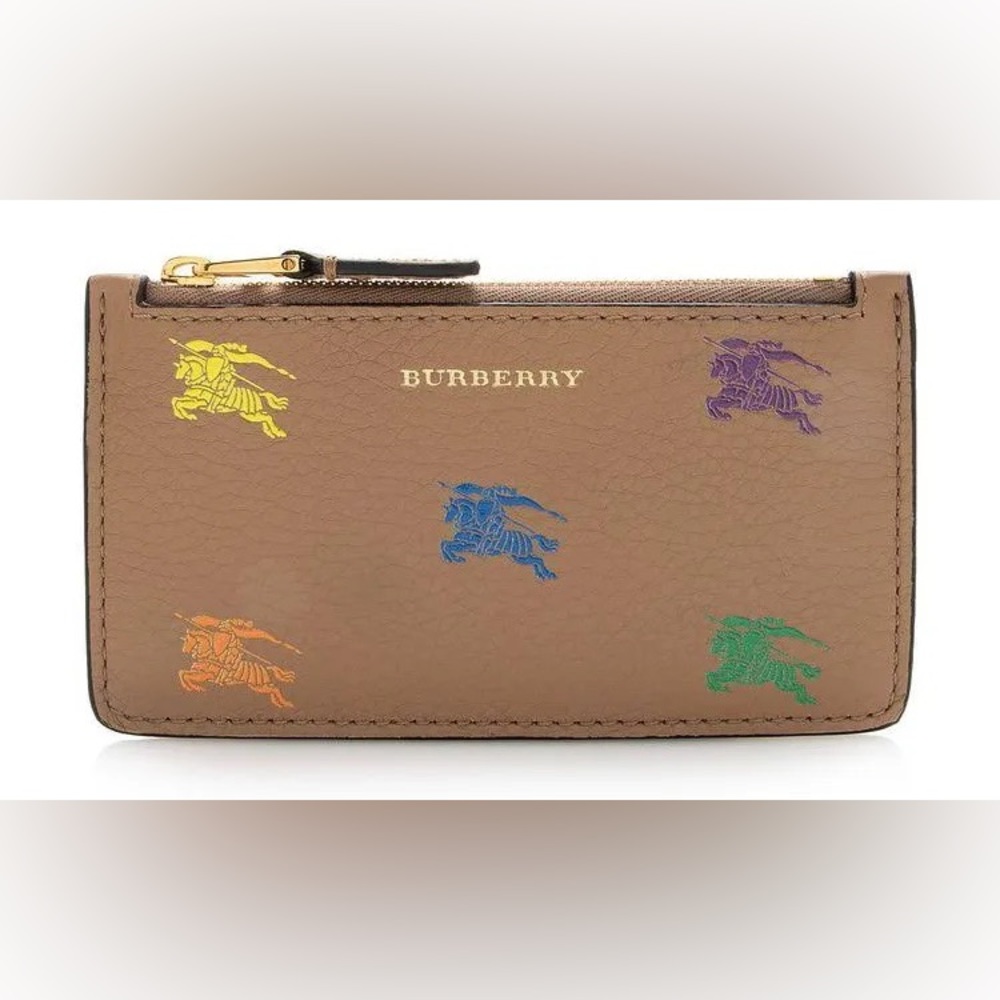 Burberry Leather Equestrian Knight Zip Card Case